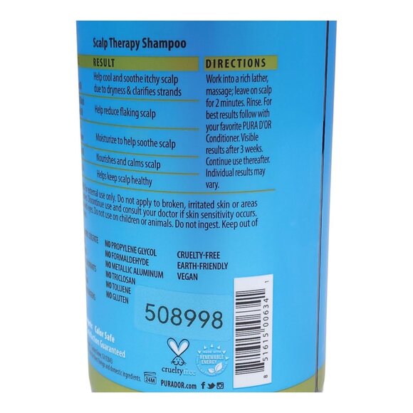 Pura DOr Scalp Therapy Shampoo 24 fl oz Daily Dry Scalp Treatment Less Flakes - Picture 4 of 7
